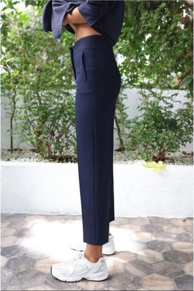 ByEsila High Waist Zipper Closure Front Pocket Ankle Length Carrot Cut Summer Fabric Tight Fitted Pants