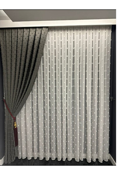 Ta-Ha Perde ve Halı 1-2.5 Normal Pile Linen Pompon Tulle Curtain, Pompon Polk...