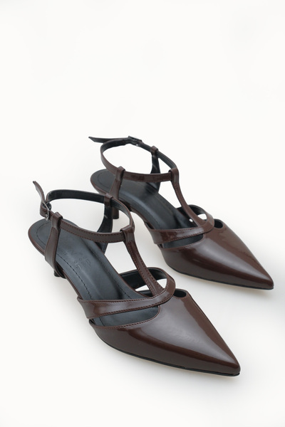 Riccon Women's Pointed Toe Open Back Thin Heeled Shoes 0012210 Brown Patent L...