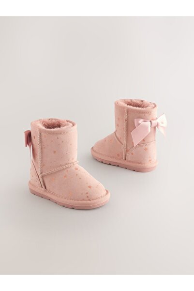 Next Baby Рожеві водостійкі довгі замшеві чоботи з рожевою стрічкою