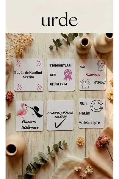 URDE 6'lı Motivasyon Motto Kartı Seti-Dekoratif Olumlama Kartları-9x10 cm-Hed...