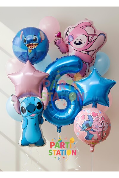 Parti Station Stitc & Angel Balon Seti 6 Yaş Doğum Günü 13 Parça Parti Seti