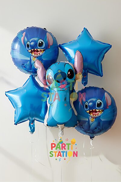 Parti Station Mavi Stitc Balon Seti – 5 Parça Çocuk Doğum Günü Parti Seti