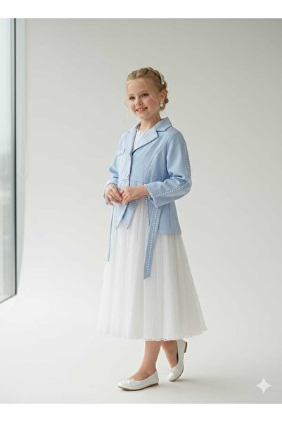 gmax فستان بناتي جاكيت مزين باللؤلو الابيض