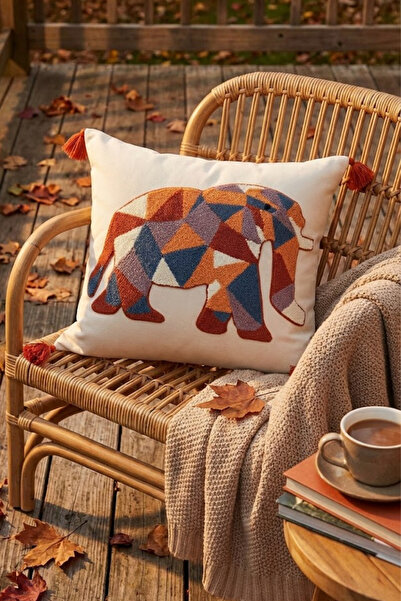 Valmia Home Buldan Handmade Geometric Elephant Patterned Tasseled Decorative ...