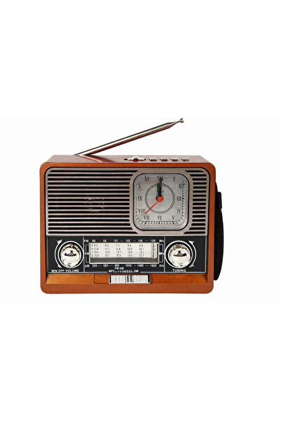 radıo Retro AM FM SW Portable with Analog Clock, Wooden Design & Telescopic A...