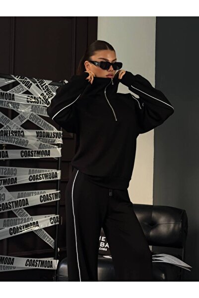 DAME Women's Half Zipper Striped Modal Suit