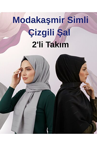 Modakaşmir Fashionable Cashmere Stripe Glitter Shawl Set of 2