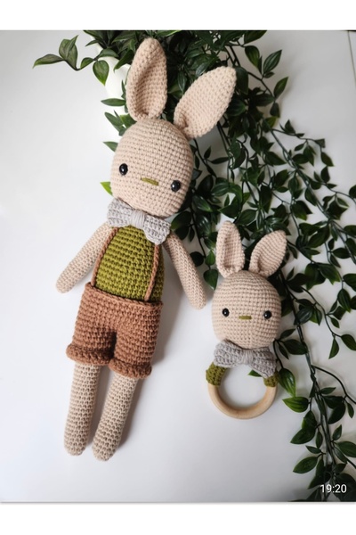 MİNOHOUSE Amigurumi tavşan uyku arkadaşı ve çıngırak