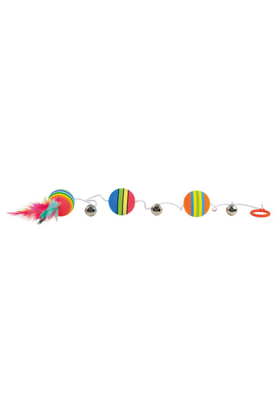 Trixie Jucărie pentru pisici, bile curcubeu pe bandă elastică, 3,5x80 cm