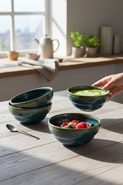 Lia Bubble 12 cm 4’lü Porselen Kase Seti – Mavi