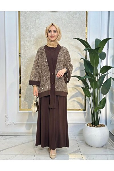 Saremsi Pullu hasır yelekli etek pantalonlu 3 lü takım