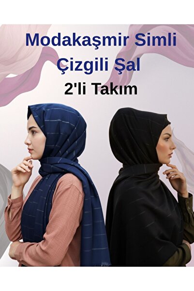 Modakaşmir Fashionable Cashmere Stripe Glitter Shawl Set of 2