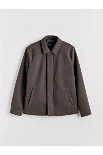 LC Waikiki Khaki Standard Fit Shirt Collar Men's Cashmere Coat