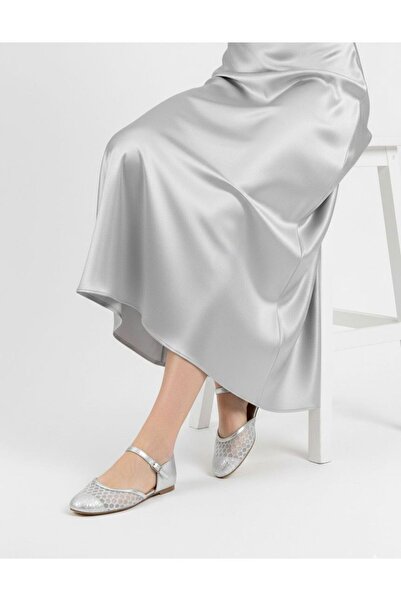 L&L Silver Ankle Strap Women's Ballerinas