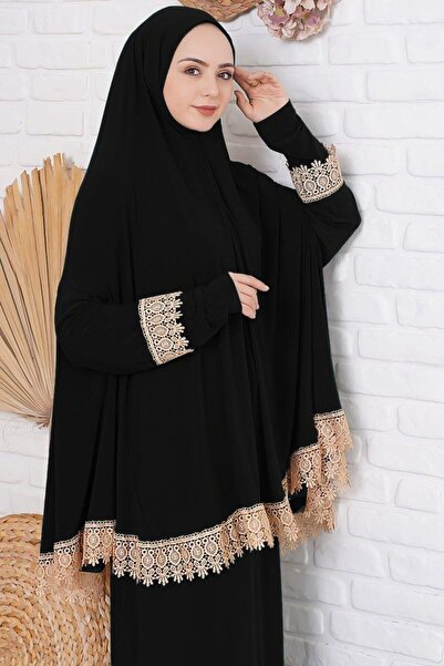 İSTANBULSTYLEMODA 2-Piece Set Lace Prayer Clothes Skirt and Sufle Black