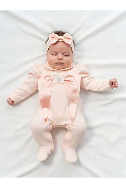 Panfilia 100% Cotton Baby Girl Long Sleeve Transitional Jumpsuit with Headband