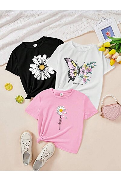 PALPİTO Tricou supradimensionat cu imprimeu cu plante, 3 piese, pentru femei