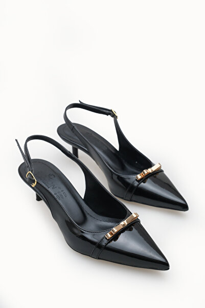 Riccon Women's Pointed Toe Open Back Thin Heeled Shoes 0012205 Black Patent L...