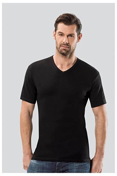 Anıt 10 Pieces Men's V-Neck Short Sleeve Undershirt Ribbed Fabric Cotton (Rib...