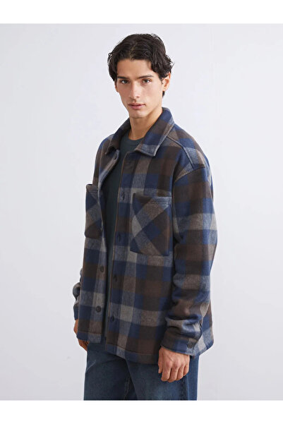 LC Waikiki Navy Blue Comfortable Fit Plaid Men's Shirt Jacket