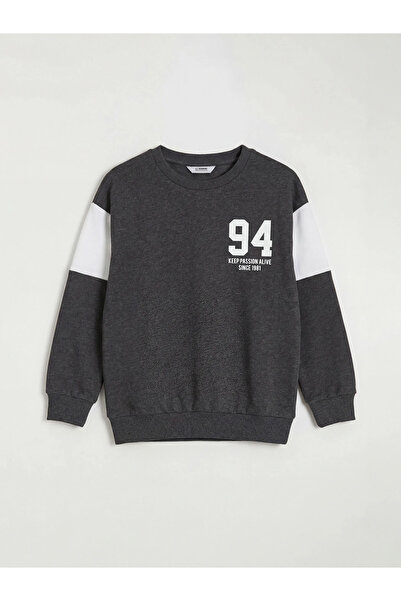 LC Waikiki Anthracite Crew Neck Printed Boys' Tracksuit Set