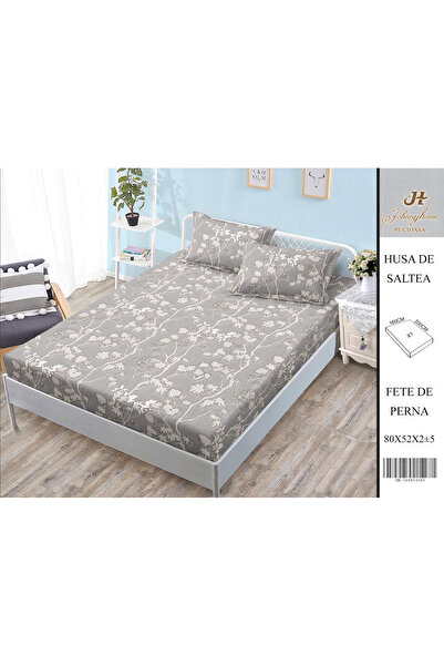 FIONNA.RO Satin Cotton Cover With Stretchy And Pillowcases 160X200cm - Gray W...