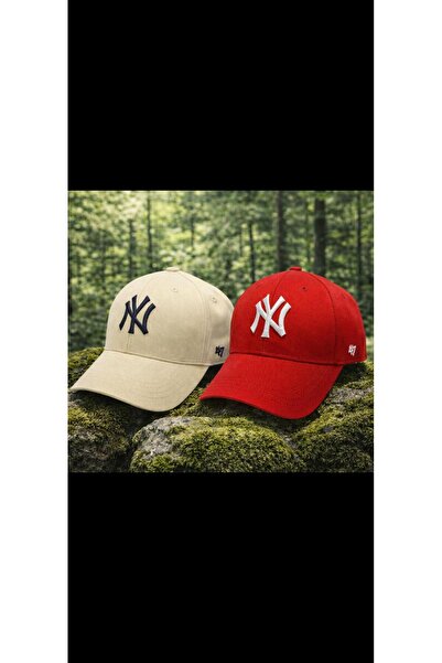 MSA Unisex Baseball Ny Embroidered Hat Cream-Red