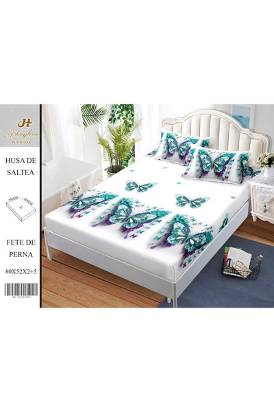 FIONNA.RO Satin Cotton Cover With Stretchy And Pillowcases 180x200cm - Turquo...