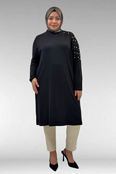 Eslina 68012 Large Size Combed Cotton Tunic with Stone Detail on Shoulders - ...
