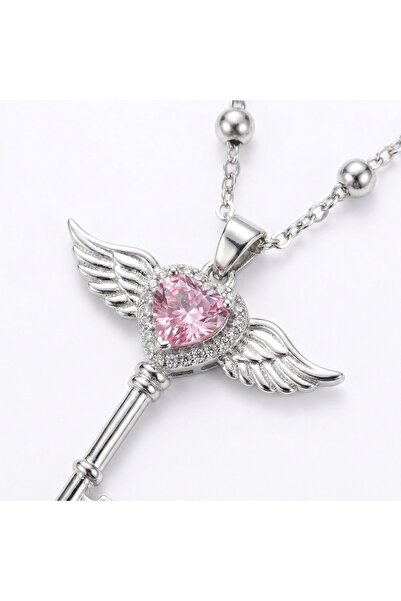 AccessoriesCınCık 316L Kararmaz Çelik Gümüş Renk Kalp Anahtar Model Kadın Kolye