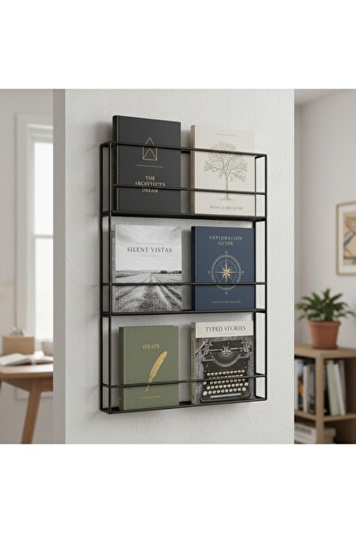 GO DEKOR İSKANDİNAV 3 Gözlü SLİM Metal YENİ Kitaplık Plaklık Dergilik ve Gaze...