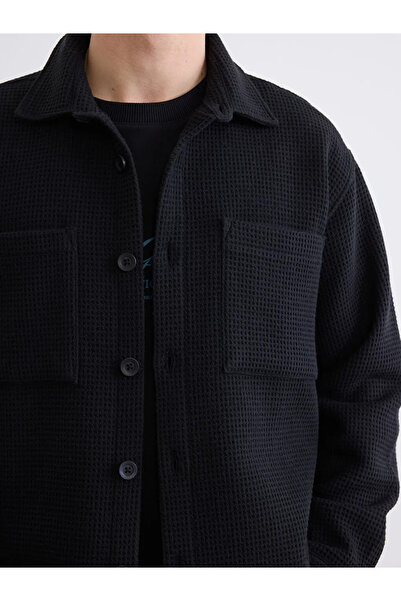 LC Waikiki Black comfortable fit dobby men's shirt jacket