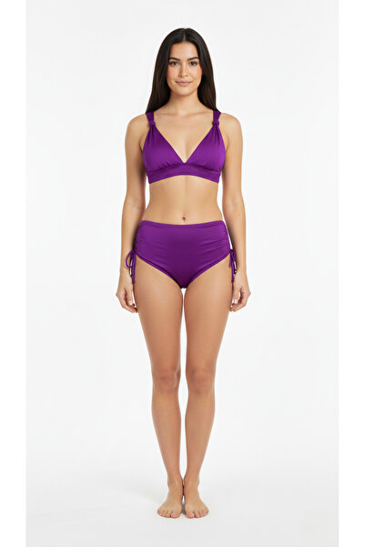Adel swimwear Yüksek Bel Biyeli Toparlayıcı Bikini Takımı - Parlak Kumaş