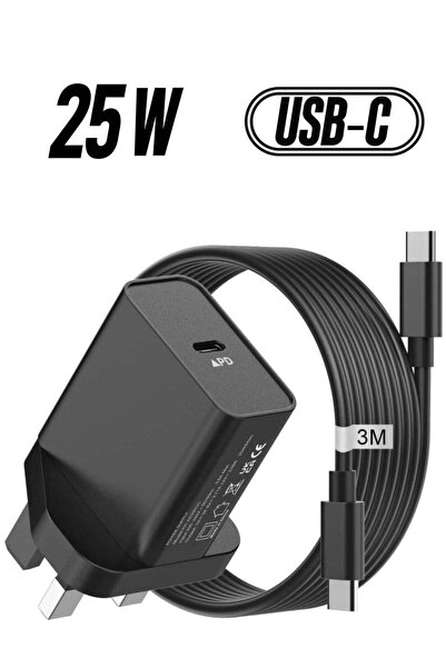 Shopi شاحن سريع USB-C بقوة 25 واط مع كابل بطول 3 أمتار، شاحن فائق السرعة لهوا...