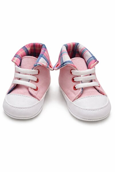 Pure Boutique Adidasi bebelusi roz cu siret talpa flexibila guler carouri sti...