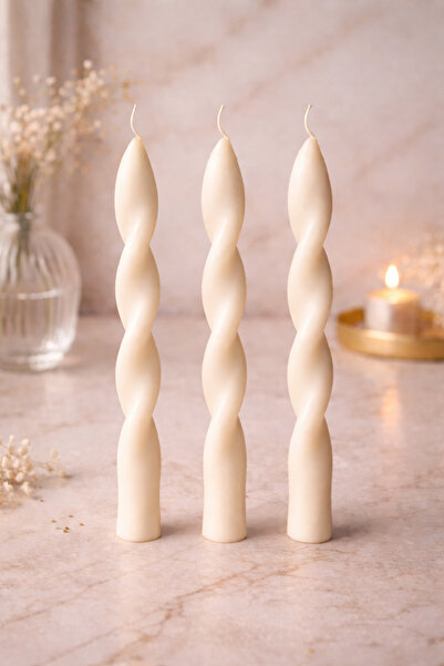 Bead 3’lü Dekoratif Burgu Şamdan Mum Seti – El Yapımı Spiral Şamdan Mum – Mod...