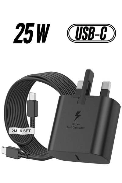 Shopi شاحن سامسونج فائق السرعة بقوة 25 واط مع كابل USB-C بطول 2 متر - قابس حا...