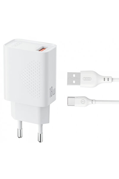 XO Design Mains Charger With USB-C Cable L159, 18W, 3A, 1 x USB-A, White