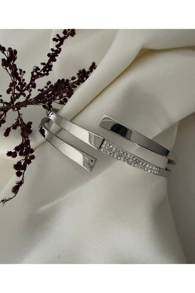 staınless steel Steellora takı paslanmaz çelik zirkon taş detayli şık kelepçe...