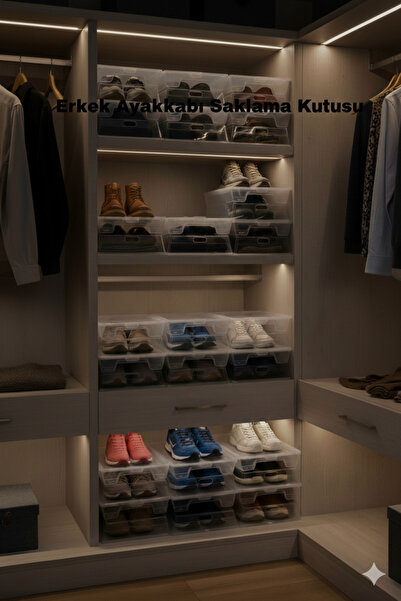 tozlupazar 10 Adet Şeffaf erkek Ayakkabı Kutusu Düzenleyici Organizer Saklama...