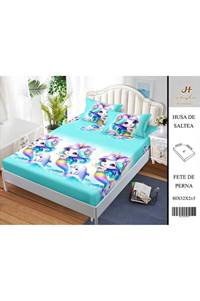 FIONNA.RO Satin Cotton Cover With Stretchy And Pillowcases 160X200cm - Mermai...