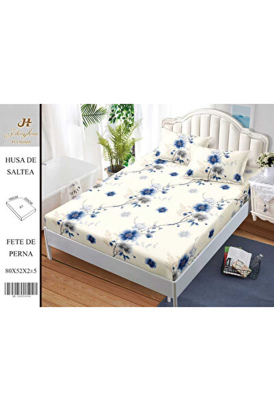 FIONNA.RO Satin Cotton Cover With Stretchy And Pillowcases 180x200cm - Blue F...