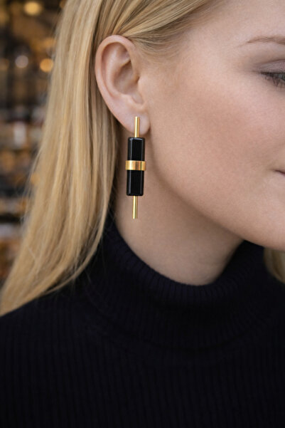 PaminBags Aksesuar Pearl and Stone Cylinder Dangle Earrings Lns00153