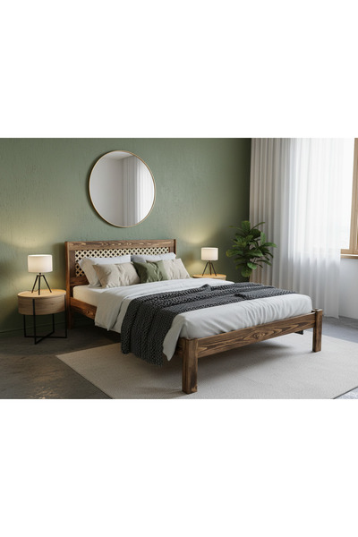 Kayseri Masif SEPERATÖR BAŞLIKLI CEVİZ RENKLİ AHŞAP KARYOLA