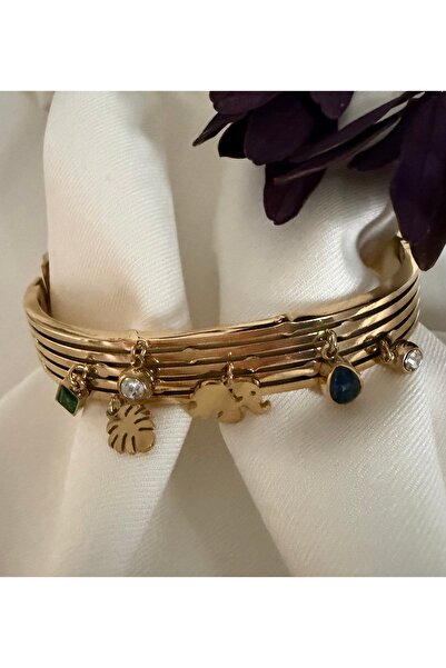 staınless steel Steellora takı paslanmaz çelik, taş ve fil detaylı charm kele...