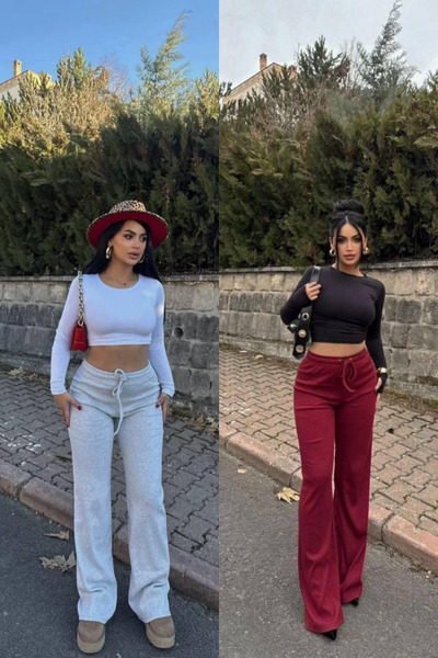 Siner Fashion Spanish Style High Waist Knitted Sweatpants