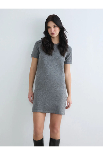 LC Waikiki Anthracite Crew Neck Stone Mini Knitwear Dress