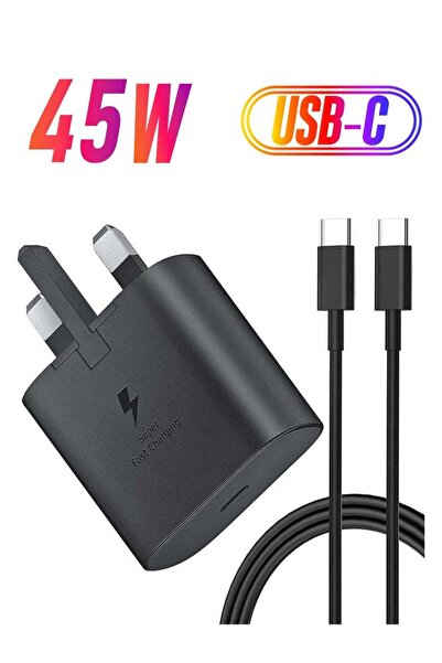 Shopi شاحن سامسونج سريع الشحن، مزود بمقبس وكابل USB-C بريطاني، بقدرة 45 واط، ...
