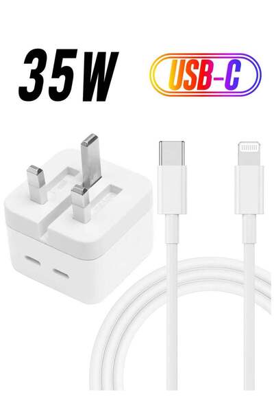 Shopi شاحن حائط USB-C ثنائي المنافذ بقدرة 35 واط مع كابل USB-C بطول 3 أقدام: ...